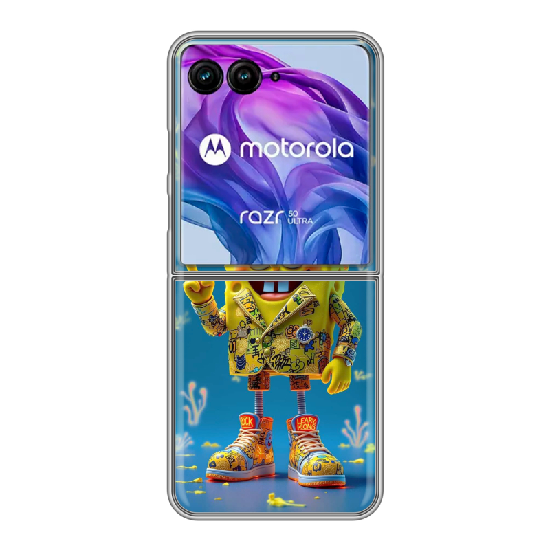 Пластиковый чехол на Motorola Razr 50 Ultra с принтом Спанч боб Спанчбоб Пластиковый чехол на Motorola Razr 50 Ultra с принтом Спанч боб Спанчбоб