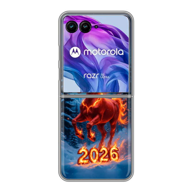Пластиковый чехол на Motorola Razr 50 Ultra с принтом Новый год коня Пластиковый чехол на Motorola Razr 50 Ultra с принтом Новый год коня