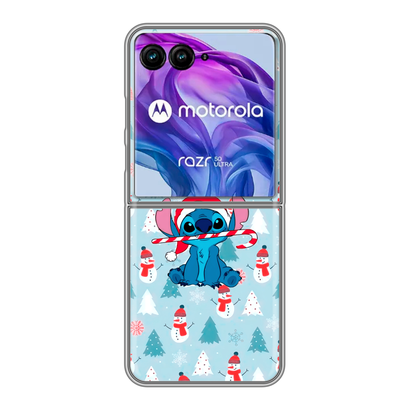 Пластиковый чехол на Motorola Razr 50 Ultra с принтом Стич Новый год Пластиковый чехол на Motorola Razr 50 Ultra с принтом Стич Новый год