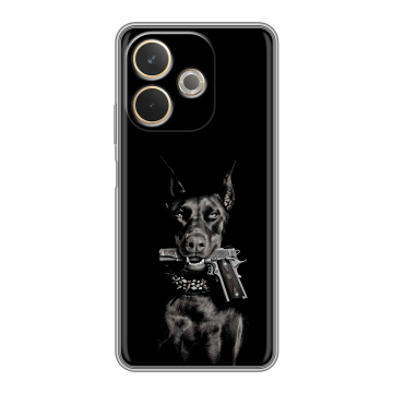 Силиконовый чехол на OPPO A5 Pro с принтом Доберман и пистолет Силиконовый чехол на OPPO A5 Pro с принтом Доберман и пистолет