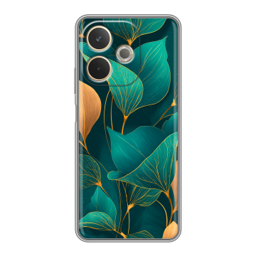Силиконовый чехол на OPPO A5 Pro с принтом Листья и золото