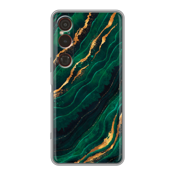 Силиконовый чехол на Sony Xperia 1 VI с принтом Мрамор зеленое золото Силиконовый чехол на Sony Xperia 1 VI с принтом Мрамор зеленое золото