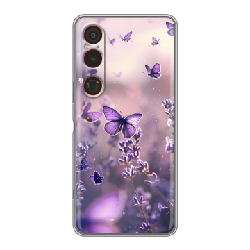 Силиконовый чехол на Sony Xperia 1 VI с принтом бабочки и лаванда Силиконовый чехол на Sony Xperia 1 VI с принтом бабочки и лаванда