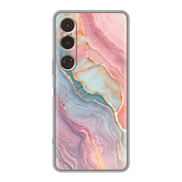 Силиконовый чехол на Sony Xperia 1 VI с принтом розовый мрамор Силиконовый чехол на Sony Xperia 1 VI с принтом розовый мрамор