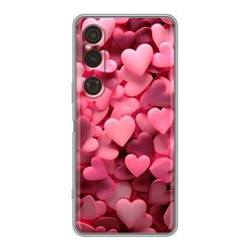 Силиконовый чехол на Sony Xperia 1 VI с принтом розовые сердечки Силиконовый чехол на Sony Xperia 1 VI с принтом розовые сердечки