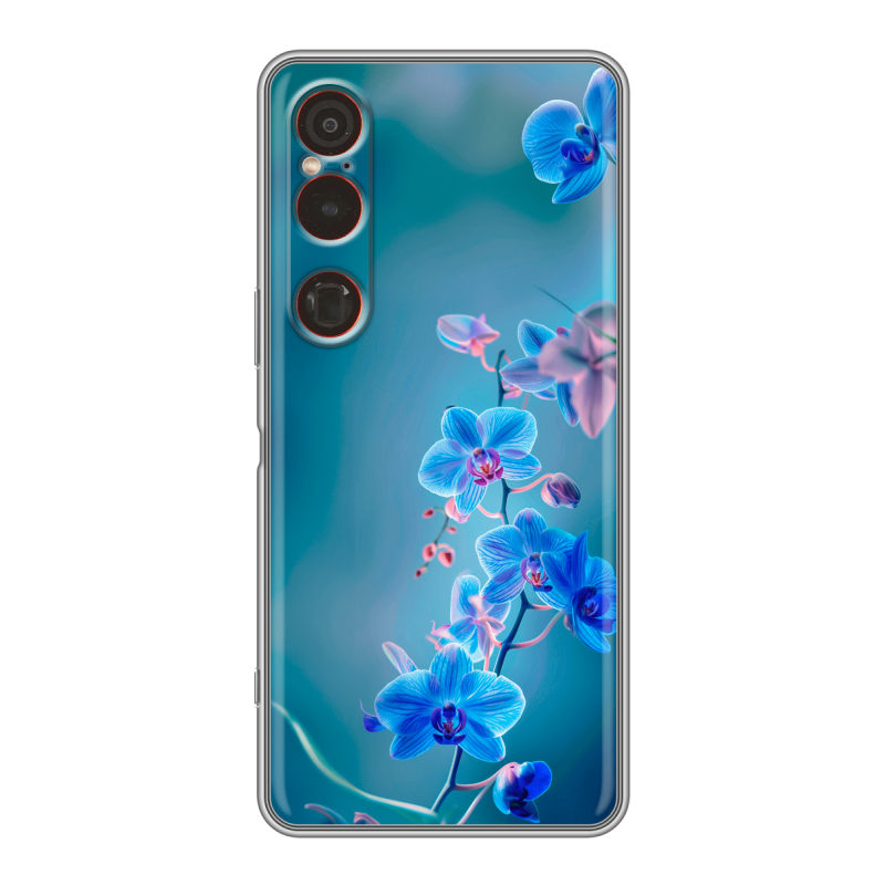 Силиконовый чехол на Sony Xperia 1 VI с принтом Голубые цветы Силиконовый чехол на Sony Xperia 1 VI с принтом Голубые цветы