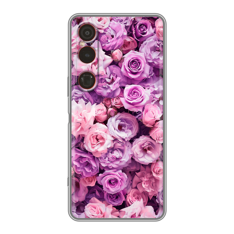 Силиконовый чехол на Sony Xperia 1 VI с принтом лавандовые розы Силиконовый чехол на Sony Xperia 1 VI с принтом лавандовые розы