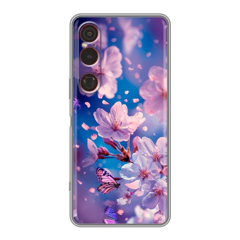 Силиконовый чехол на Sony Xperia 1 VI с принтом цветы бабочки Силиконовый чехол на Sony Xperia 1 VI с принтом цветы бабочки