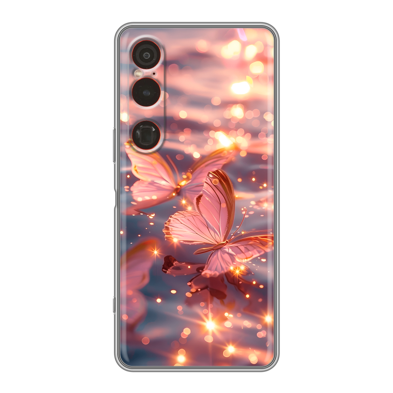 Силиконовый чехол на Sony Xperia 1 VI с принтом бабочки розовые Силиконовый чехол на Sony Xperia 1 VI с принтом бабочки розовые