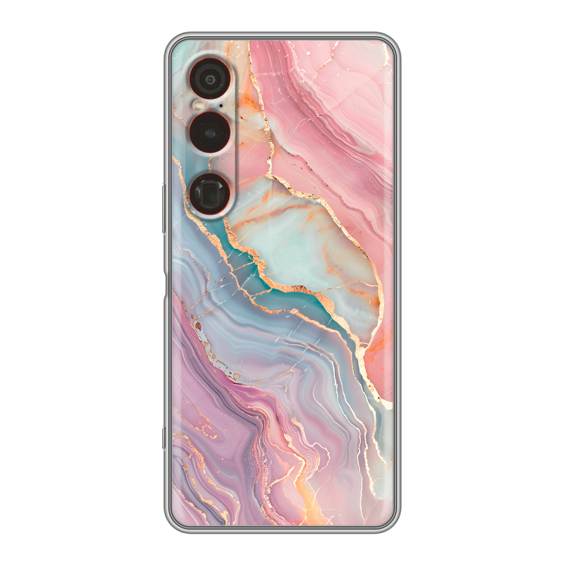 Силиконовый чехол на Sony Xperia 1 VI с принтом розовый мрамор Силиконовый чехол на Sony Xperia 1 VI с принтом розовый мрамор