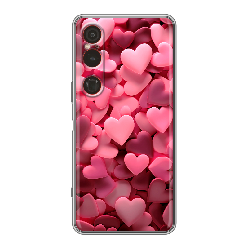 Силиконовый чехол на Sony Xperia 1 VI с принтом розовые сердечки Силиконовый чехол на Sony Xperia 1 VI с принтом розовые сердечки