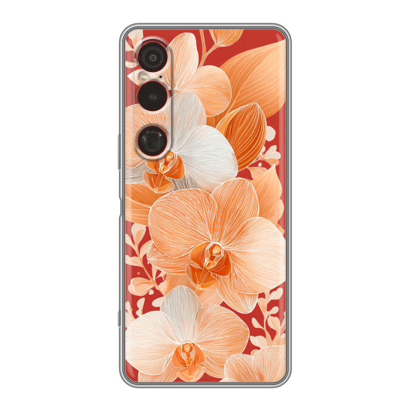 Силиконовый чехол на Sony Xperia 1 VI с принтом Бежевые цветы Силиконовый чехол на Sony Xperia 1 VI с принтом Бежевые цветы