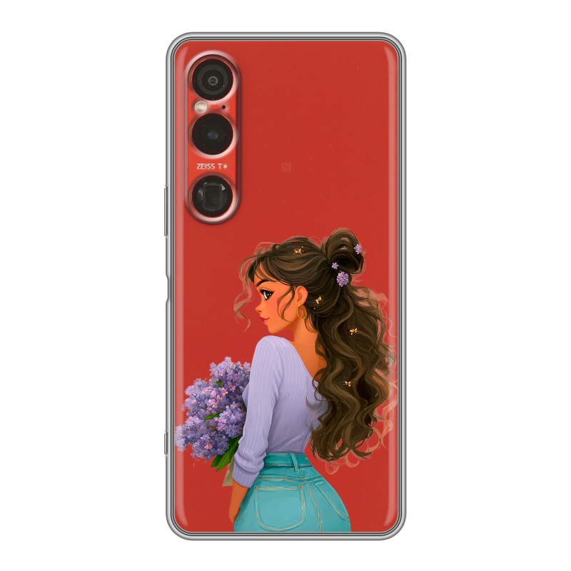 Силиконовый чехол на Sony Xperia 1 VI с принтом девушка цветы Силиконовый чехол на Sony Xperia 1 VI с принтом девушка цветы
