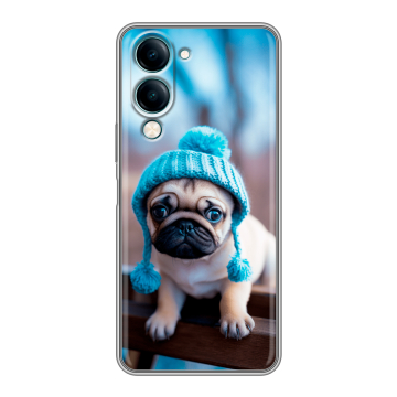 Силиконовый чехол на Vivo Y04 с принтом Мопс в шапке