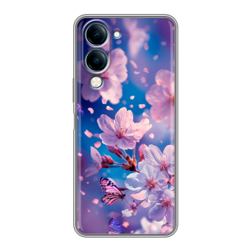 Силиконовый чехол на Vivo Y29s 5g с принтом цветы бабочки