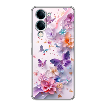 Силиконовый чехол на Vivo Y29s 5g с принтом цветы бабочки