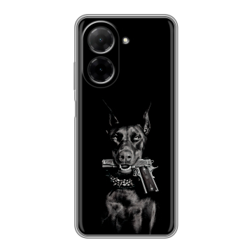 Силиконовый чехол на Xiaomi RedMi A5 с принтом Доберман и пистолет Силиконовый чехол на Xiaomi RedMi A5 с принтом Доберман и пистолет