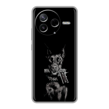 Силиконовый чехол на Poco F7 Pro с принтом Доберман и пистолет Силиконовый чехол на Poco F7 Pro с принтом Доберман и пистолет