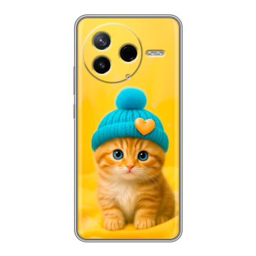Силиконовый чехол на Poco F7 Pro с принтом Котенок в шапке Силиконовый чехол на Poco F7 Pro с принтом Котенок в шапке