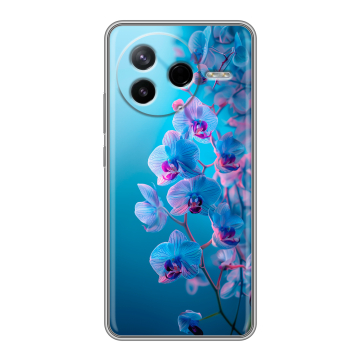 Силиконовый чехол на Poco F7 Pro с принтом голубые орхидеи Силиконовый чехол на Poco F7 Pro с принтом голубые орхидеи