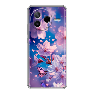 Силиконовый чехол на Poco F7 Pro с принтом цветы бабочки Силиконовый чехол на Poco F7 Pro с принтом цветы бабочки