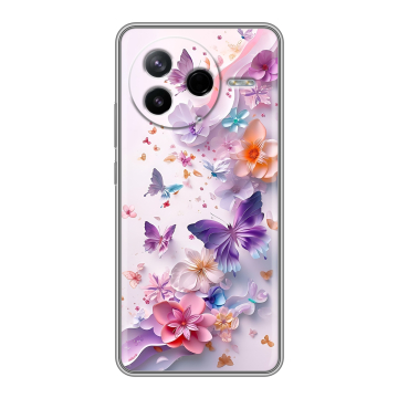 Силиконовый чехол на Poco F7 Pro с принтом цветы бабочки