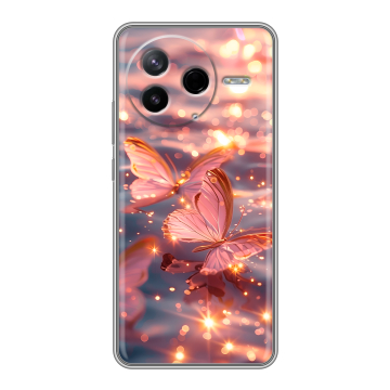 Силиконовый чехол на Poco F7 Pro с принтом бабочки розовые Силиконовый чехол на Poco F7 Pro с принтом бабочки розовые