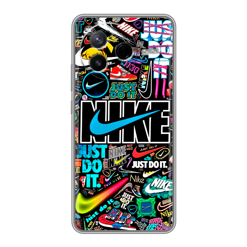 Силиконовый чехол на Poco F7 Pro с принтом найк nike черный Силиконовый чехол на Poco F7 Pro с принтом найк nike черный