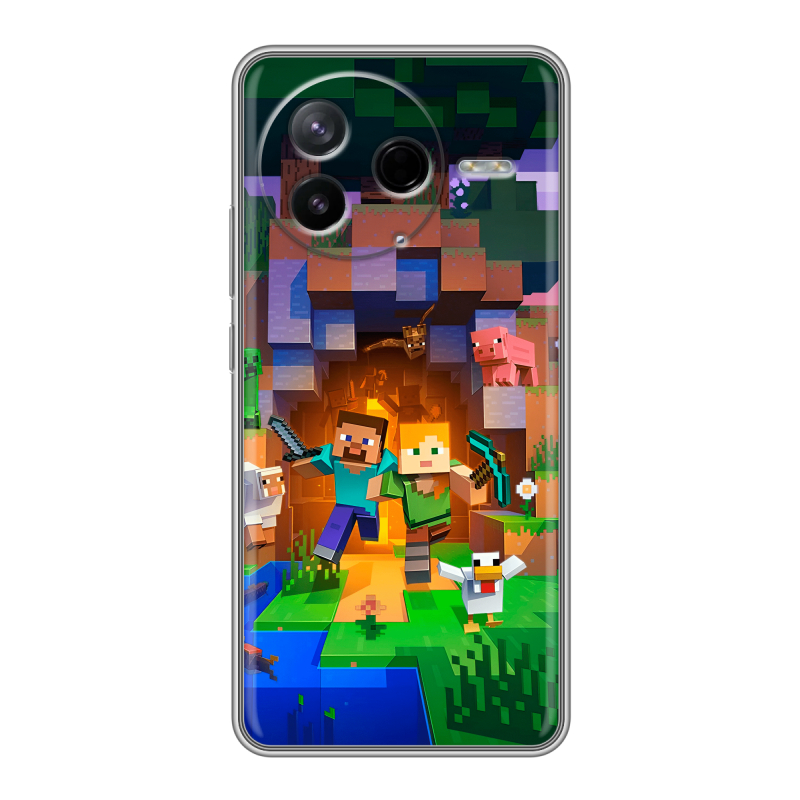 Силиконовый чехол на Poco F7 Pro с принтом Майнкрафт Minecraft Силиконовый чехол на Poco F7 Pro с принтом Майнкрафт Minecraft