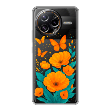 Силиконовый чехол на Poco F7 Ultra с принтом цветы бабочки