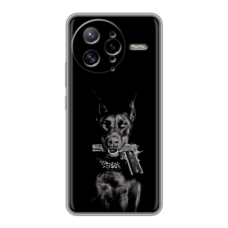 Силиконовый чехол на Poco F7 Ultra с принтом Доберман и пистолет Силиконовый чехол на Poco F7 Ultra с принтом Доберман и пистолет