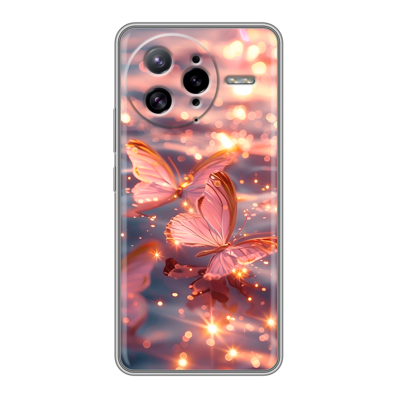 Силиконовый чехол на Poco F7 Ultra с принтом бабочки розовые Силиконовый чехол на Poco F7 Ultra с принтом бабочки розовые