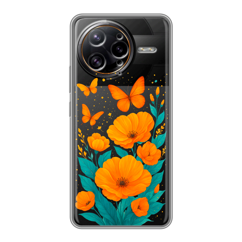 Силиконовый чехол на Poco F7 Ultra с принтом цветы бабочки Силиконовый чехол на Poco F7 Ultra с принтом цветы бабочки