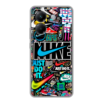 Силиконовый чехол на Poco M7 Pro 5G с принтом найк nike черный Силиконовый чехол на Poco M7 Pro 5G с принтом найк nike черный