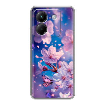 Силиконовый чехол на Poco M7 Pro 5G с принтом цветы бабочки Силиконовый чехол на Poco M7 Pro 5G с принтом цветы бабочки