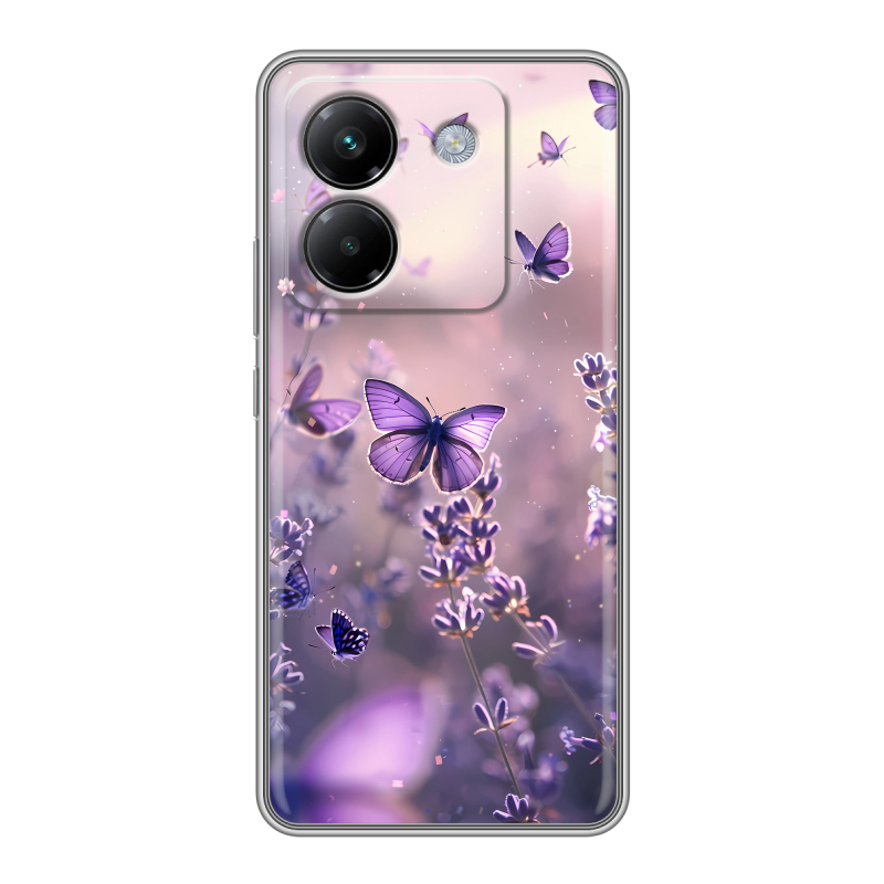 Силиконовый чехол на Poco M7 Pro 5G с принтом бабочки и лаванда Силиконовый чехол на Poco M7 Pro 5G с принтом бабочки и лаванда