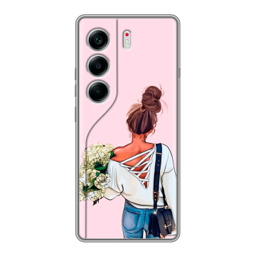 Силиконовый чехол на Tecno Camon 40 с принтом Девушка и букет