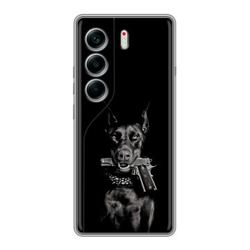 Силиконовый чехол на Tecno Camon 40 с принтом Доберман и пистолет
