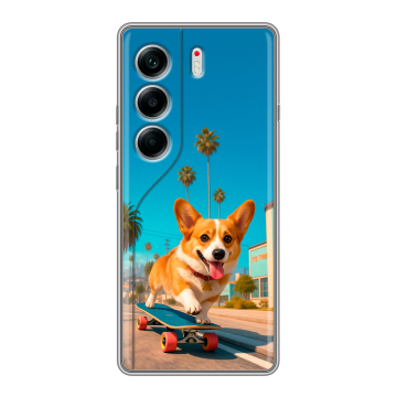 Силиконовый чехол на Tecno Camon 40 с принтом Корги на скейте Силиконовый чехол на Tecno Camon 40 с принтом Корги на скейте