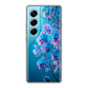 Силиконовый чехол на Tecno Camon 40 с принтом голубые орхидеи