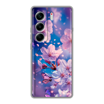 Силиконовый чехол на Tecno Camon 40 с принтом цветы бабочки