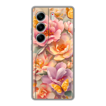 Силиконовый чехол на Tecno Camon 40 с принтом Цветы и бабочки