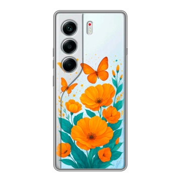 Силиконовый чехол на Tecno Camon 40 с принтом цветы бабочки