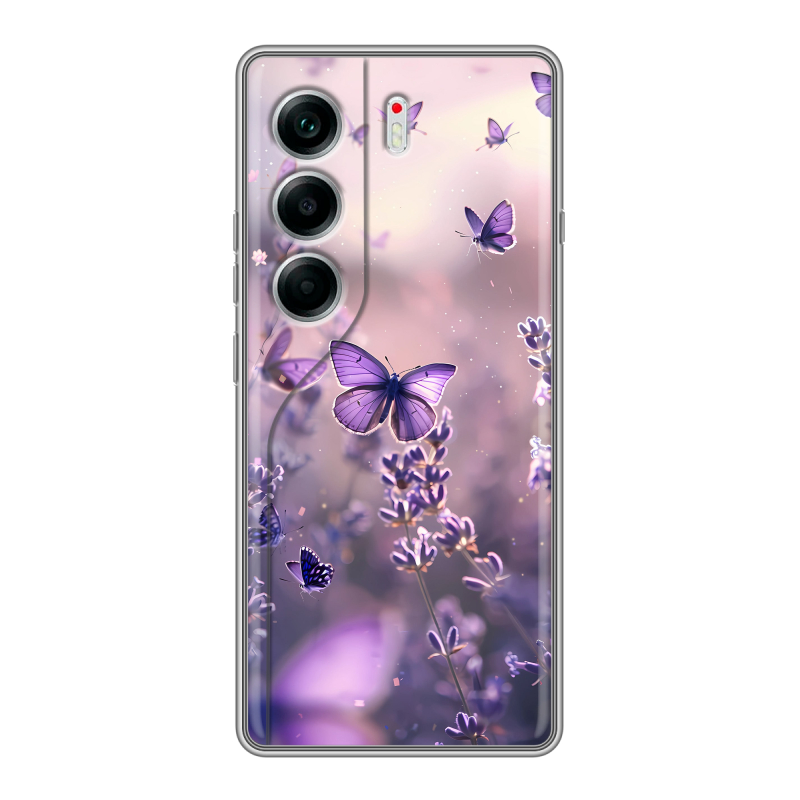 Силиконовый чехол на Tecno Camon 40 с принтом бабочки и лаванда Силиконовый чехол на Tecno Camon 40 с принтом бабочки и лаванда