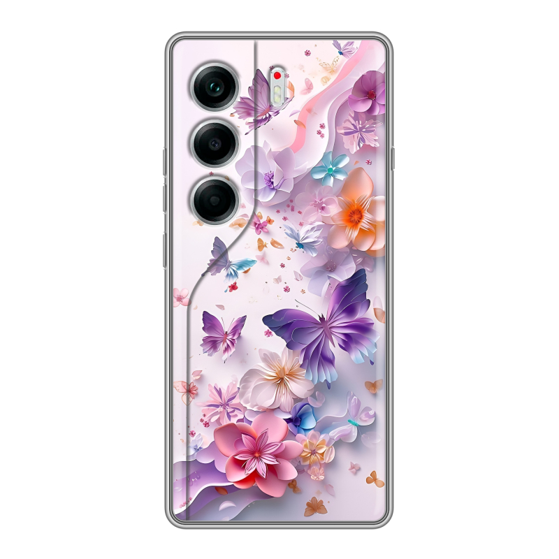 Силиконовый чехол на Tecno Camon 40 с принтом цветы бабочки Силиконовый чехол на Tecno Camon 40 с принтом цветы бабочки
