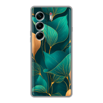 Силиконовый чехол на Tecno Camon 40 Pro 4G с принтом Листья и золото