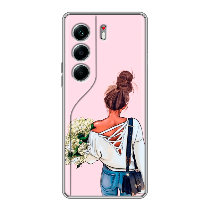 Силиконовый чехол на Tecno Camon 40 Pro 4G с принтом Девушка и букет Силиконовый чехол на Tecno Camon 40 Pro 4G с принтом Девушка и букет