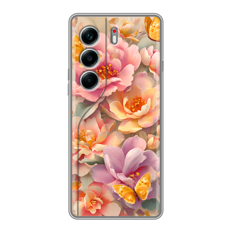 Силиконовый чехол на Tecno Camon 40 Pro 4G с принтом Цветы и бабочки Силиконовый чехол на Tecno Camon 40 Pro 4G с принтом Цветы и бабочки
