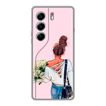 Силиконовый чехол на Tecno Camon 40 Pro 5G с принтом Девушка и букет Силиконовый чехол на Tecno Camon 40 Pro 5G с принтом Девушка и букет
