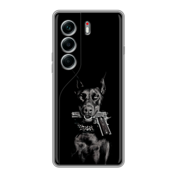 Силиконовый чехол на Tecno Camon 40 Pro 5G с принтом Доберман и пистолет Силиконовый чехол на Tecno Camon 40 Pro 5G с принтом Доберман и пистолет